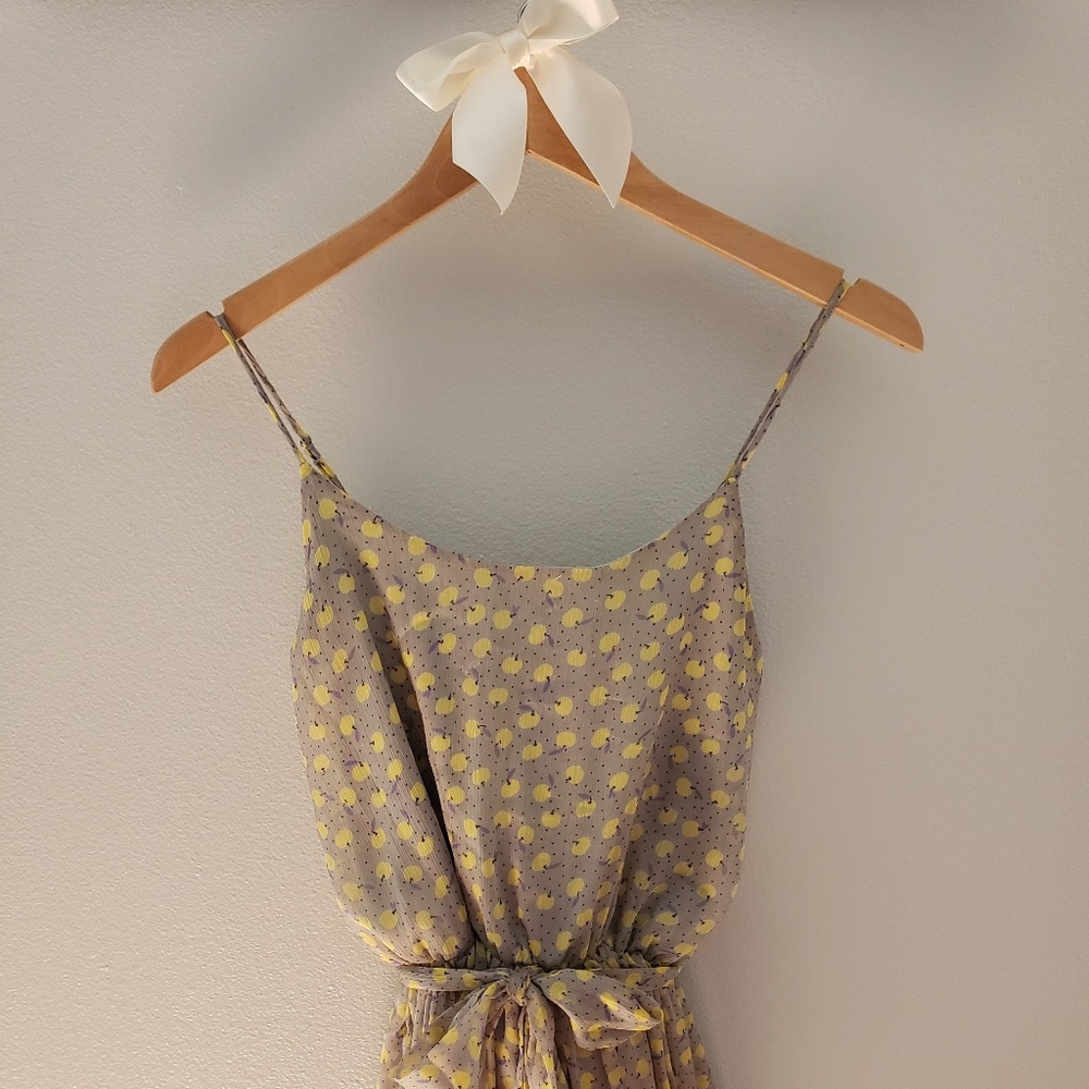 Women's Sleeveless Midi Dress with Yellow Dot Print - Picture 9 of 14